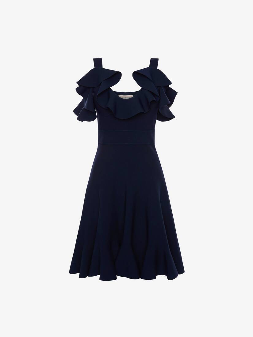 Vestidos Alexander McQueen Engineered Sculpted Knit Mini Mujer - Azul Marino - Mexico 486-SYPGDJ